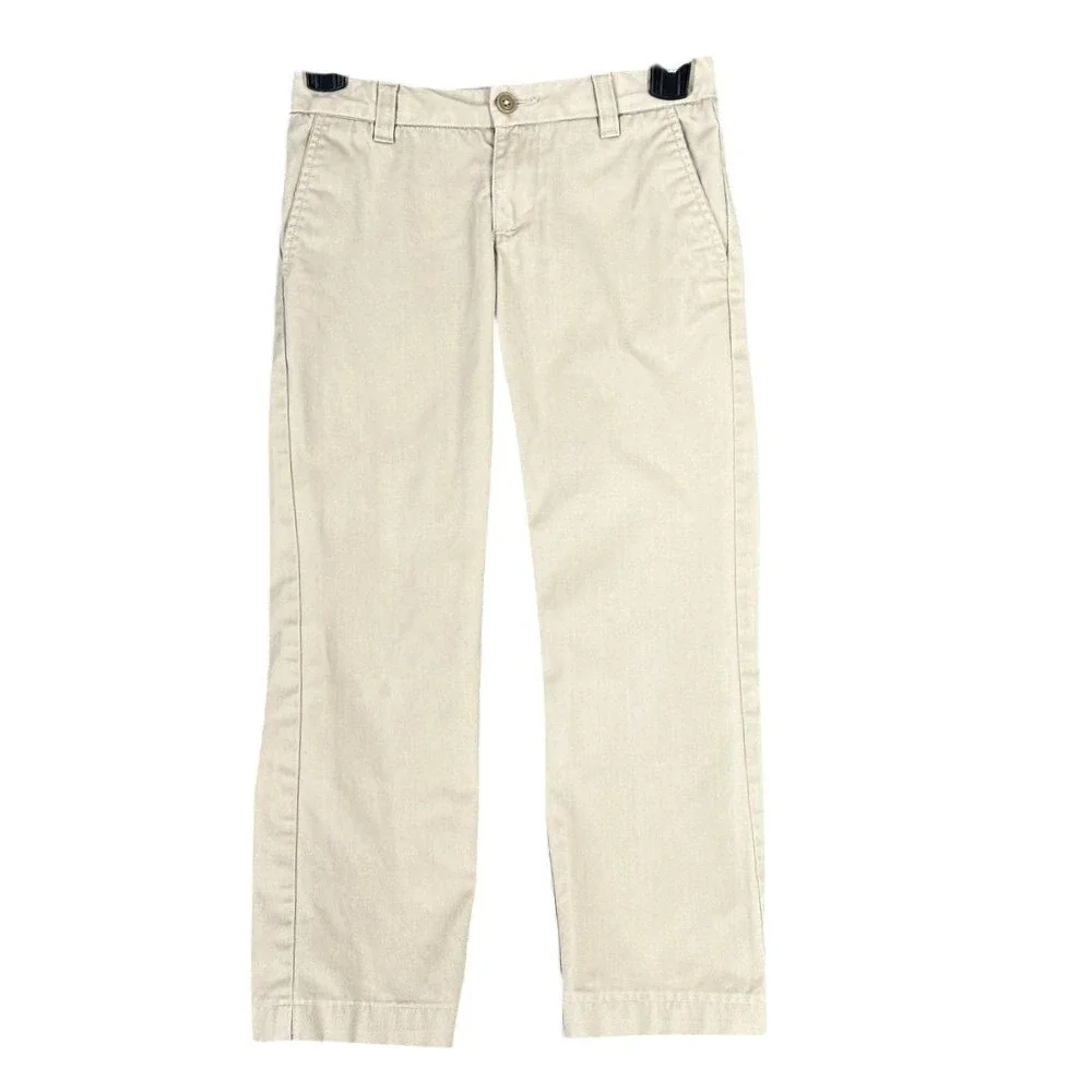 Lands End Pants Girls 8 Beige School Uniform Formal Adjustable Waist Chino Khaki